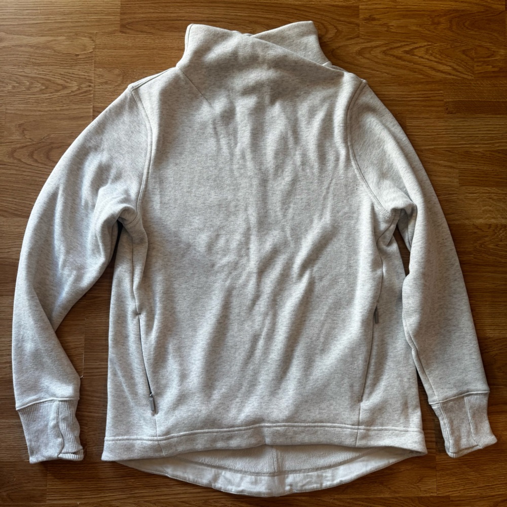 Athleta Cozy Karma Twist Cowl Neck Sweatshirt, Heathered Cream, Size Small